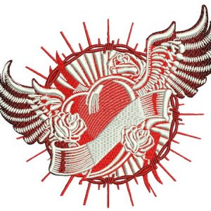 Winged heart embroidery design