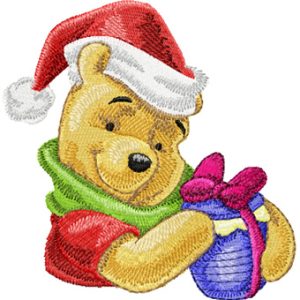 Winnie Pooh with Christmas gift 2 embroidery design