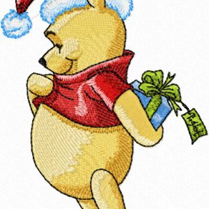 Winnie the Pooh with Christmas Gift embroidery design