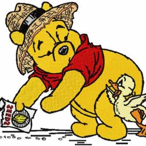 Winnie Pooh and little duck embroidery design