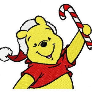 Winnie the Pooh in santa hat embroidery design