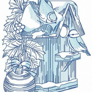 Winter birdhouse embroidery design