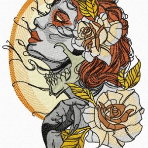 Witch and full moon embroidery design