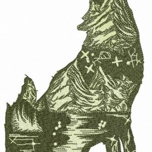 Wolf at night embroidery design