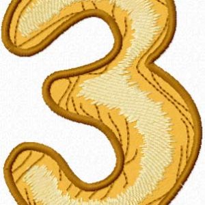 Wooden number three embroidery design