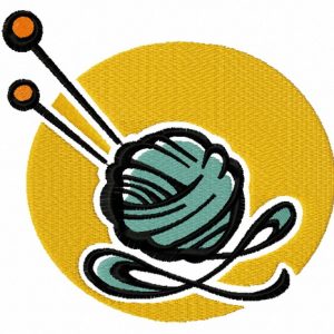 Wool skein and knitting needles embroidery design