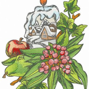 X-mas composition with candle embroidery design