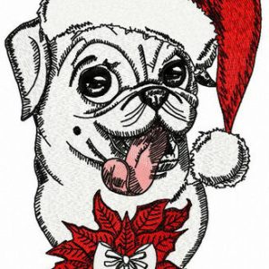Xmas pug-dog embroidery design