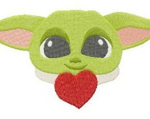 Yoda with heart embroidery design
