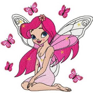 Young butterfly fairy embroidery design