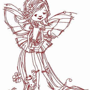 Young fairy with frog 2 embroidery design