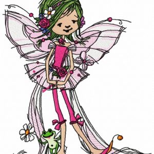 Young fairy with frog embroidery design
