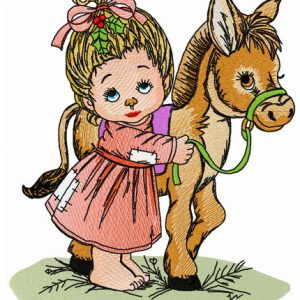 Young lady and her little pony embroidery design