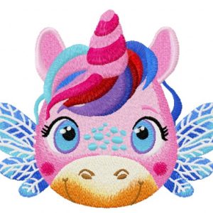 Young winged unicorn embroidery design