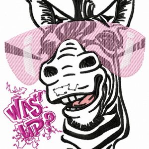 Zebra with pink glasses embroidery design