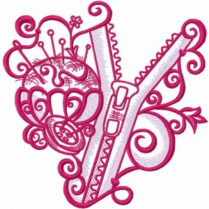 Zipper and tailor's pins embroidery design