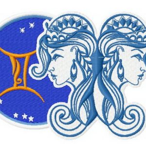 Zodiac sign Gemini 3 embroidery design