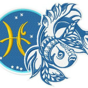 Zodiac sign Pisces 3 embroidery design