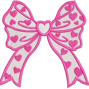 Bow with small hearts embroidery design