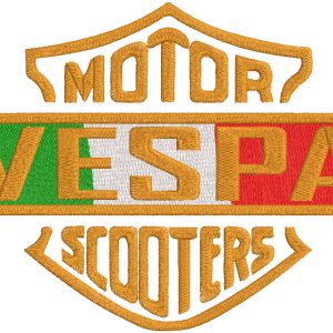 Vespa motor scooters logo embroidery design