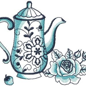 Vintage teapot embroidery design